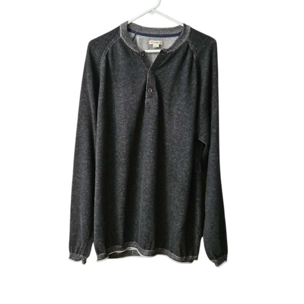32 Bar Blues Men's Henley Pullover Sweater Cotton Cashmere XL Black Gray